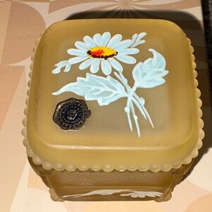 Vintage Westmoreland Yellow Satin Glass Handpainted Trinket Box